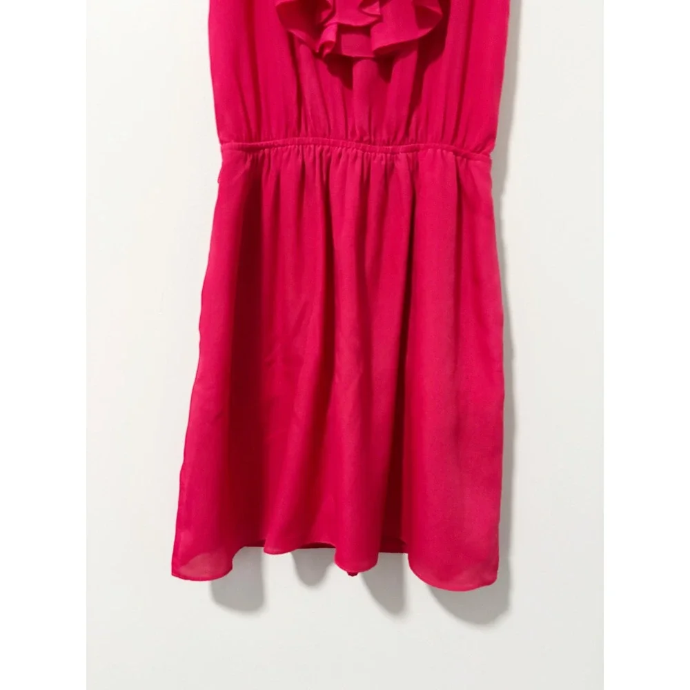 Express Ruffle Neck Dress Womens XS Pink Sleeveless Elastic Waist Pockets